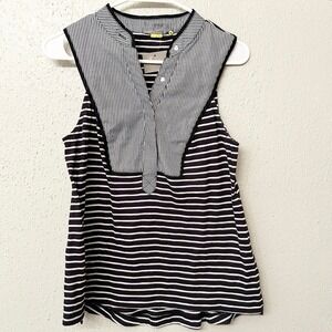 Anthropologie Little Yellow Button Striped Sleeveless Bib Top Size Small